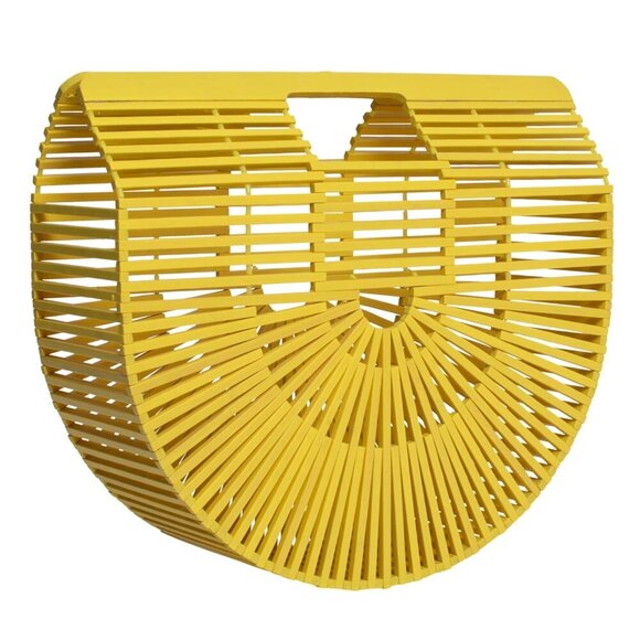 Women's Bamboo Handbag, Yellow, Handmade Tote for Summer, Great Gift for Birthda - Picture 7 of 7